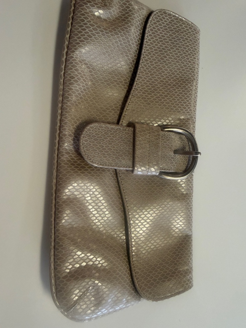 Taupe Snake-Embossed Buckle Clutch - Picture 1 of 4